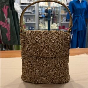 Chic Beaded Shoulder Bag in Tan